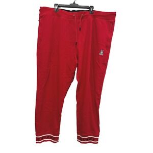 Psycho Bunny Mens Red Cotton Joggers Sweatpants Logo Skull Bunny Zip Pockets 3XL